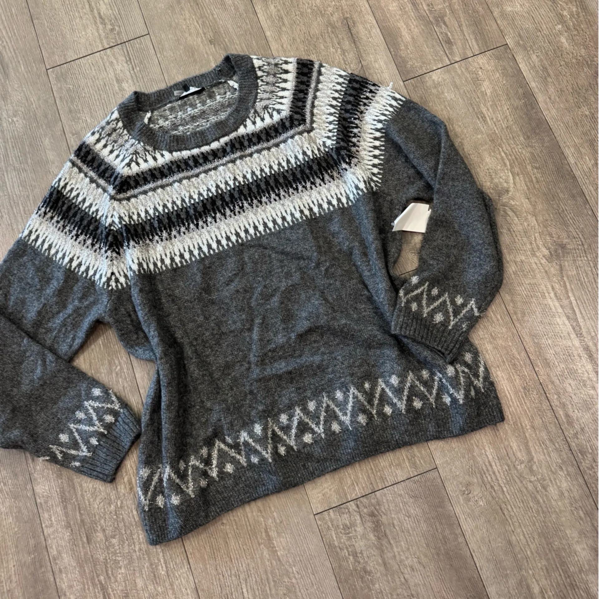 1. State Charcoal and White Patterned Crewneck Sweater - Image 4