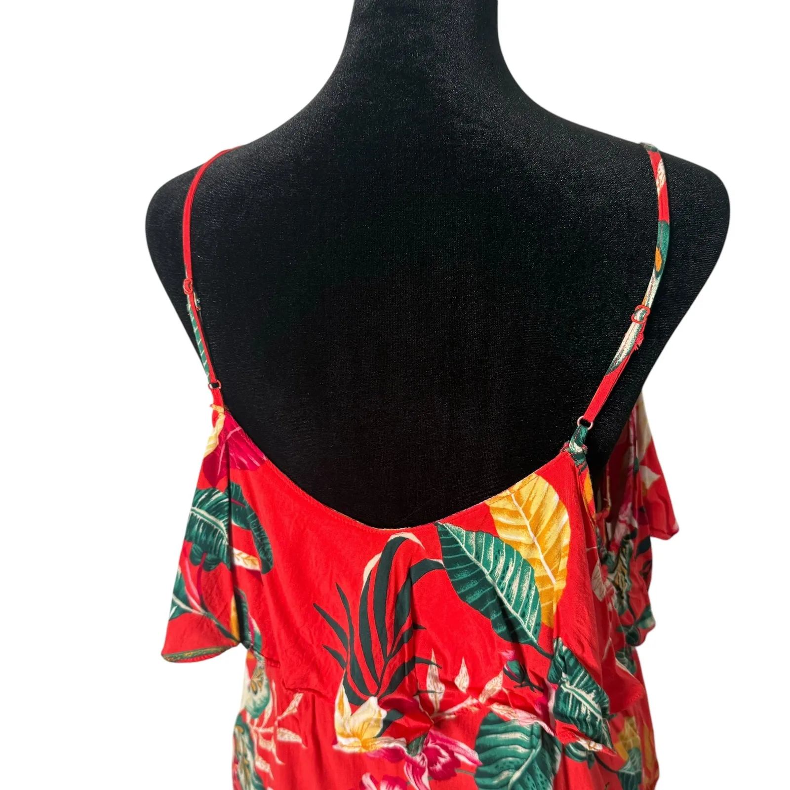 Old Navy Cold Shoulder Top Red Tropical Floral Ruffle Size S‎ Hawaiian Dopamine - Image 7
