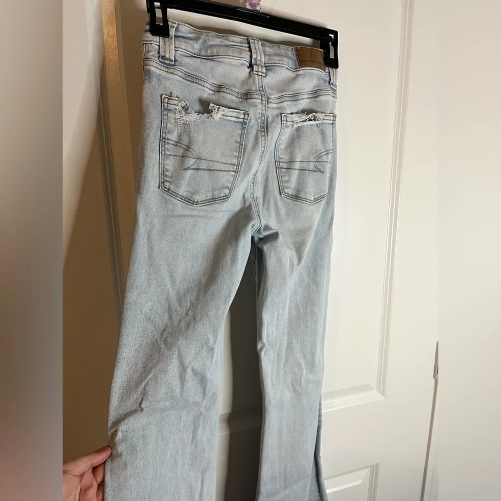 American Eagle 5Button Extreme Flare Bell Bottom AcidWash Distress High Rise Sz0 - Image 5