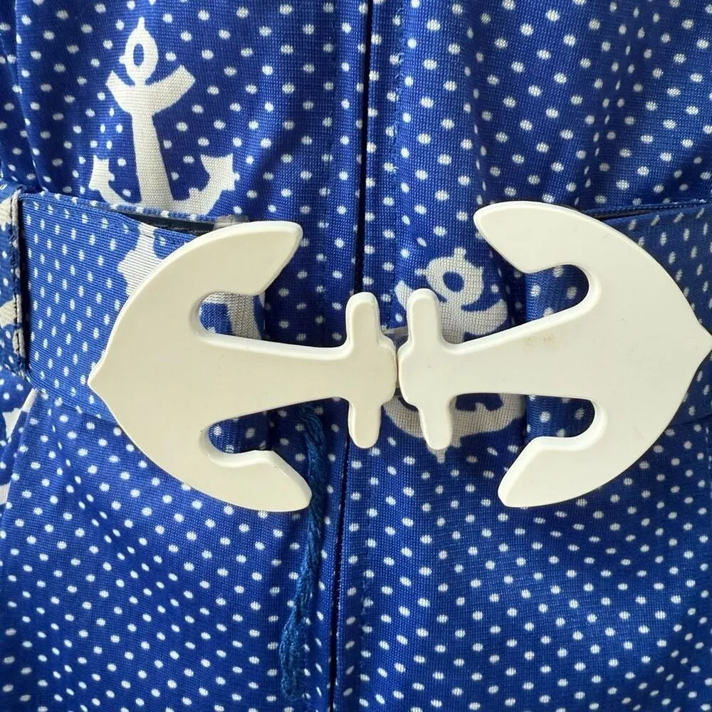 Vintage 70s House of She Ltd Zip Front Anchor Sailor Dress M Blue Size M - Image 7