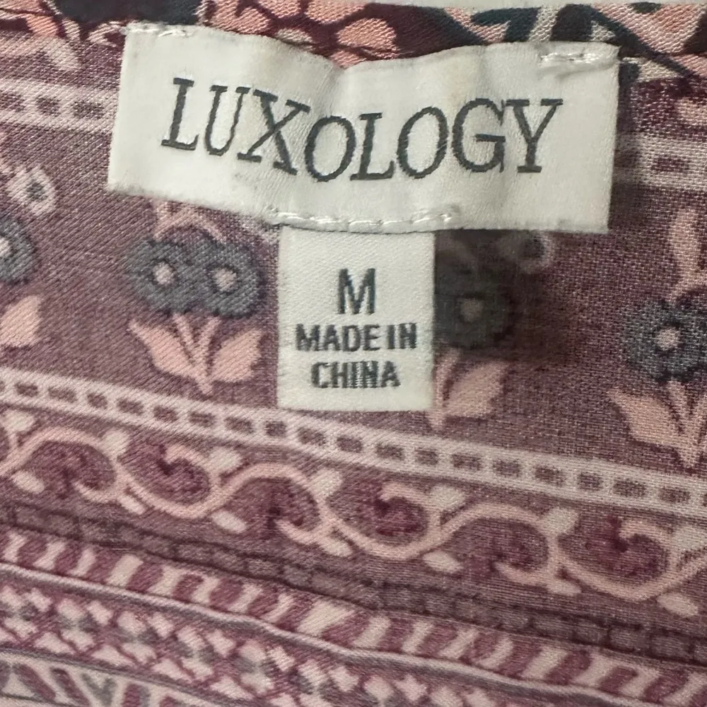 Luxology Boho Paisley Long Maxi Shift Dress Hippie Floral Burgundy Pink Medium - Image 7