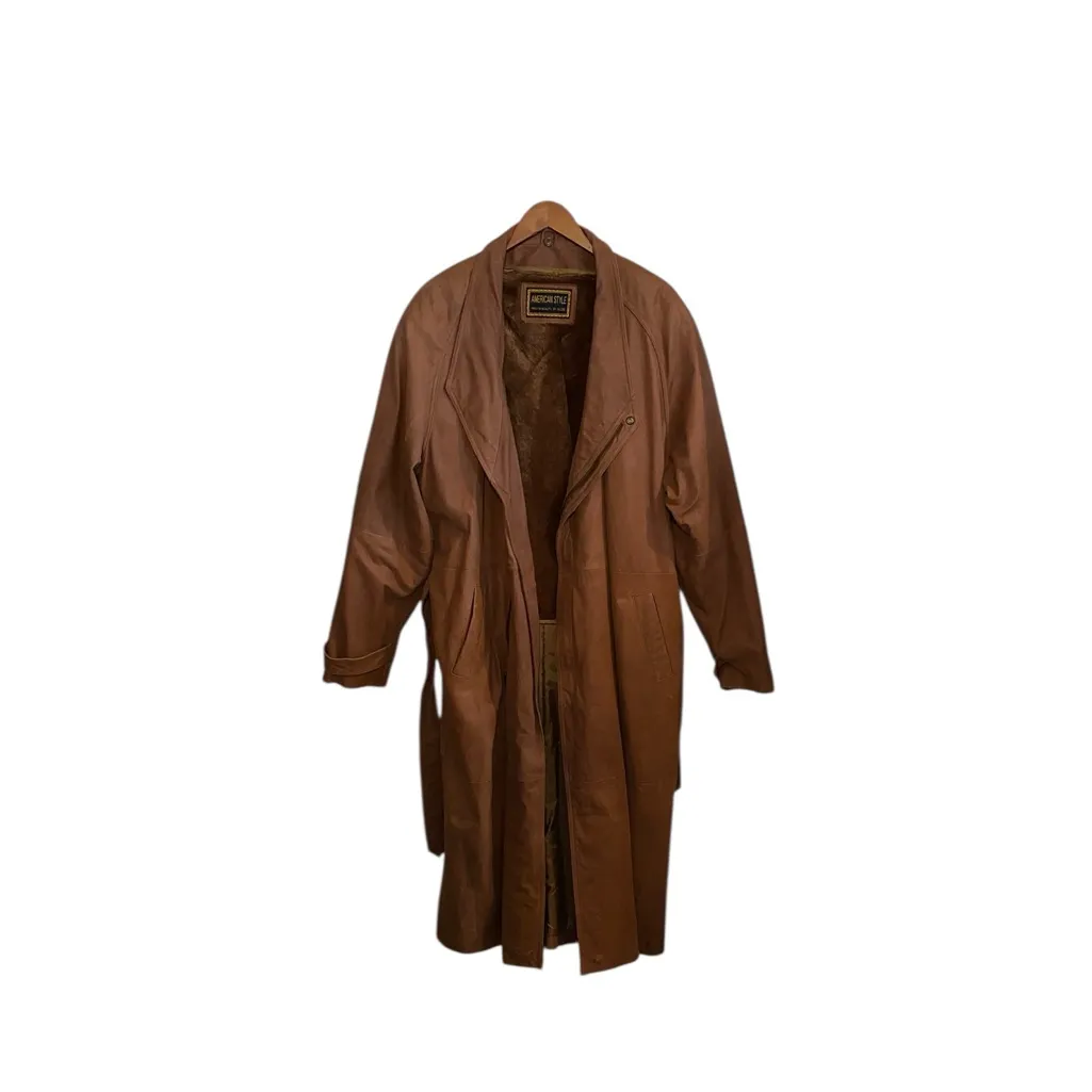 Vintage American Style Brown Leather Belted Trench Coat
Mountain life old money Size XL - Image 8