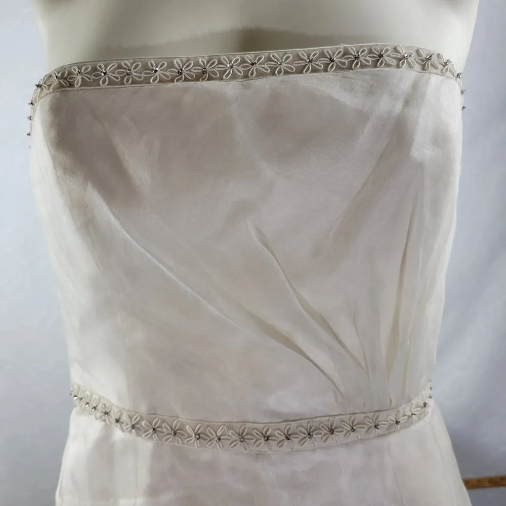 Birnbaum & Bullock Womens Bridal Gown Size 10 Ivory Silk Strapless Rhinestones - Image 3
