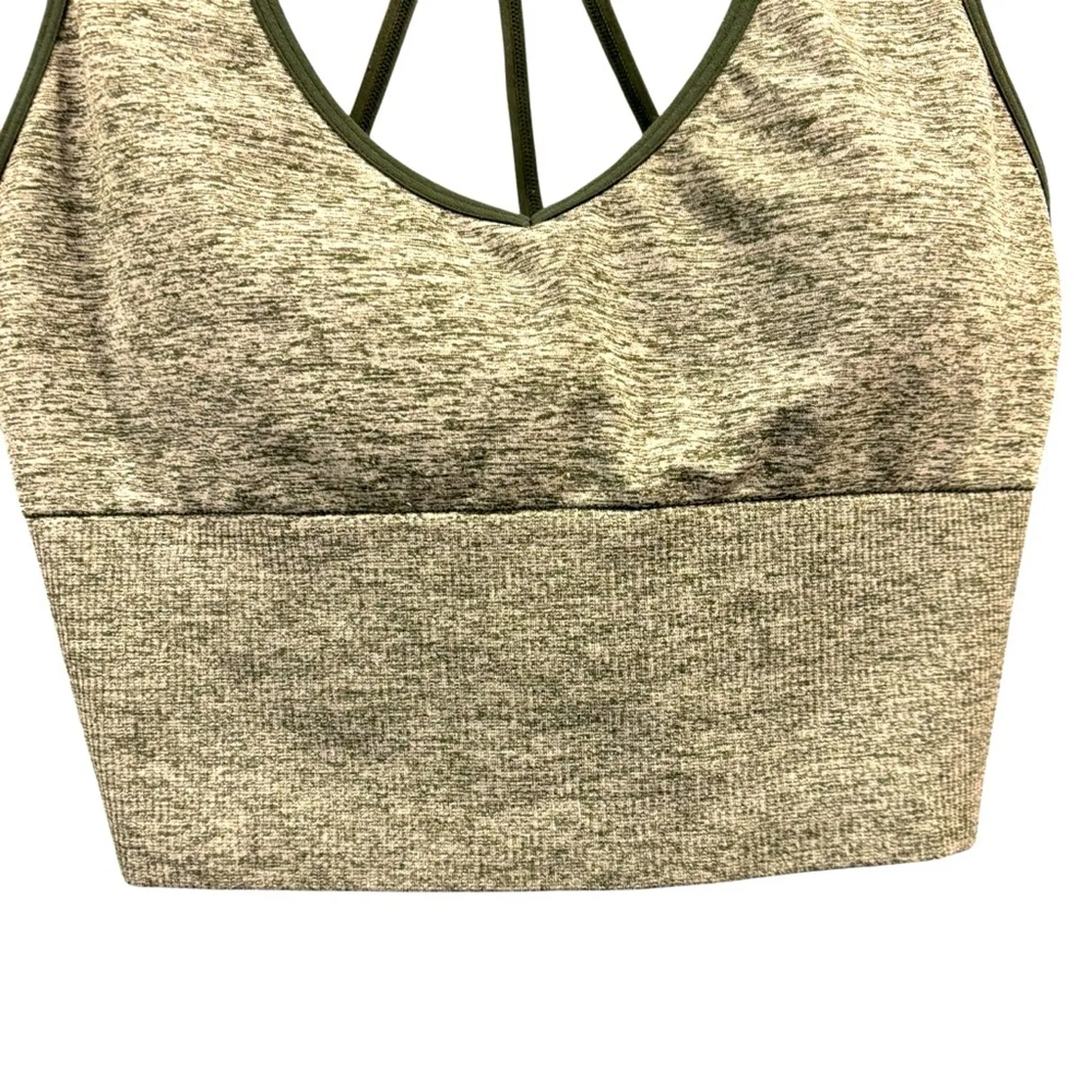 PINK Sport Victoria Secret Heather Gray and Green Strappy Sports Bra, Sz Medium - Image 3