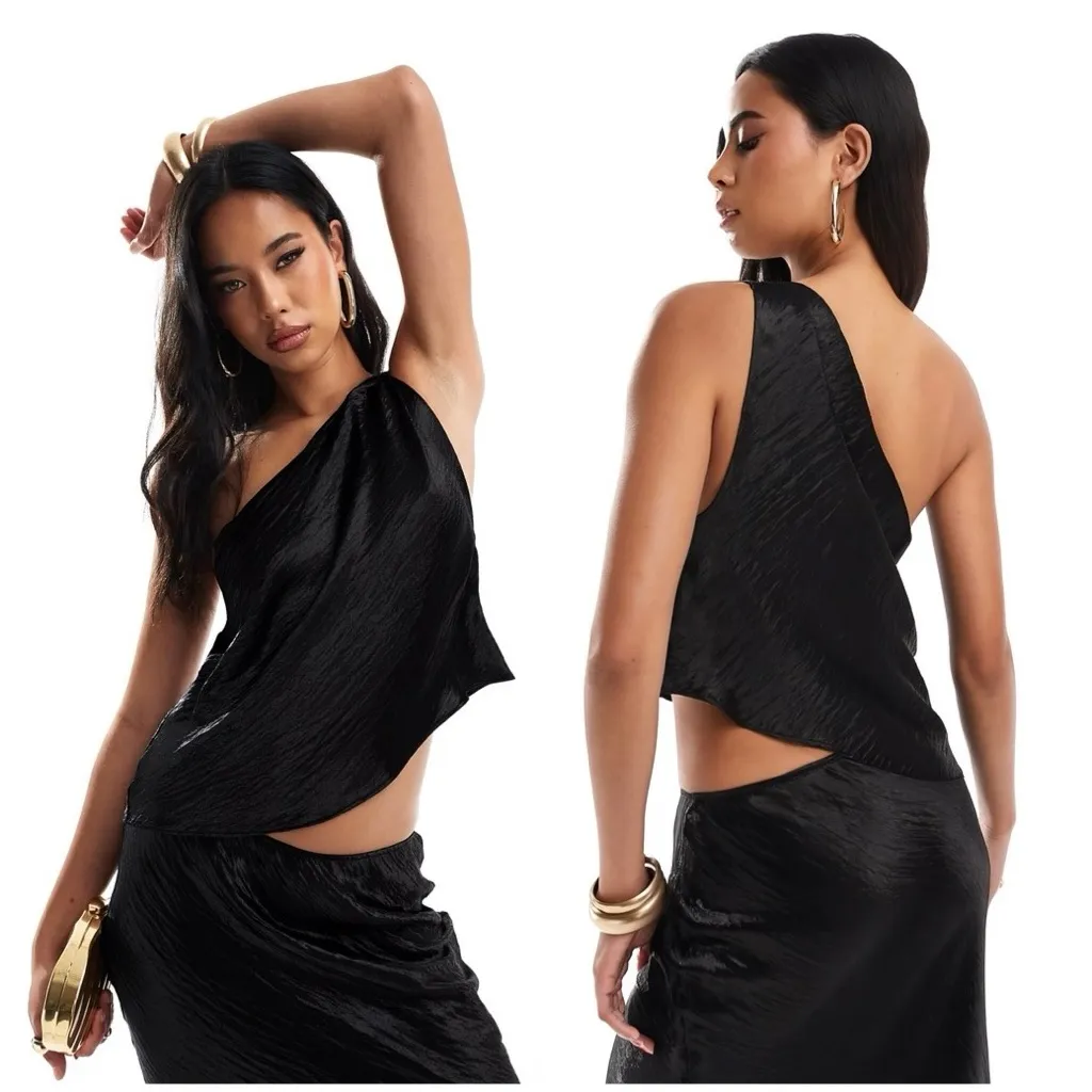 🆕 ASOS Design Textured Satin Asymmetric Twist Top - Image 3