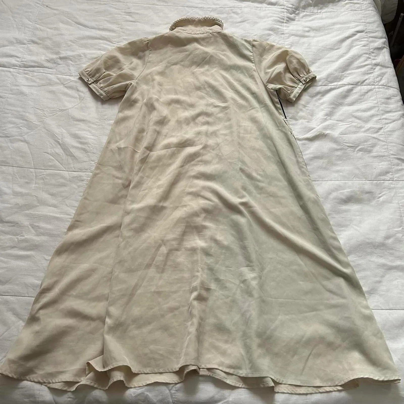 Axes Femme Poetique Cream navy striped midi dress removable belt Size medium Blue - Image 7