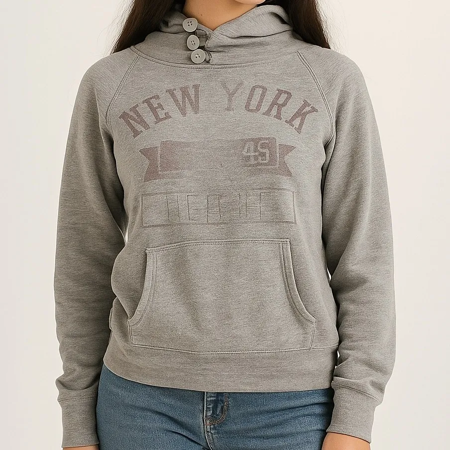 American Eagle Gray Graphic Hoodie Sweatshirt Small Retro Collegiate Sporty - Image 1