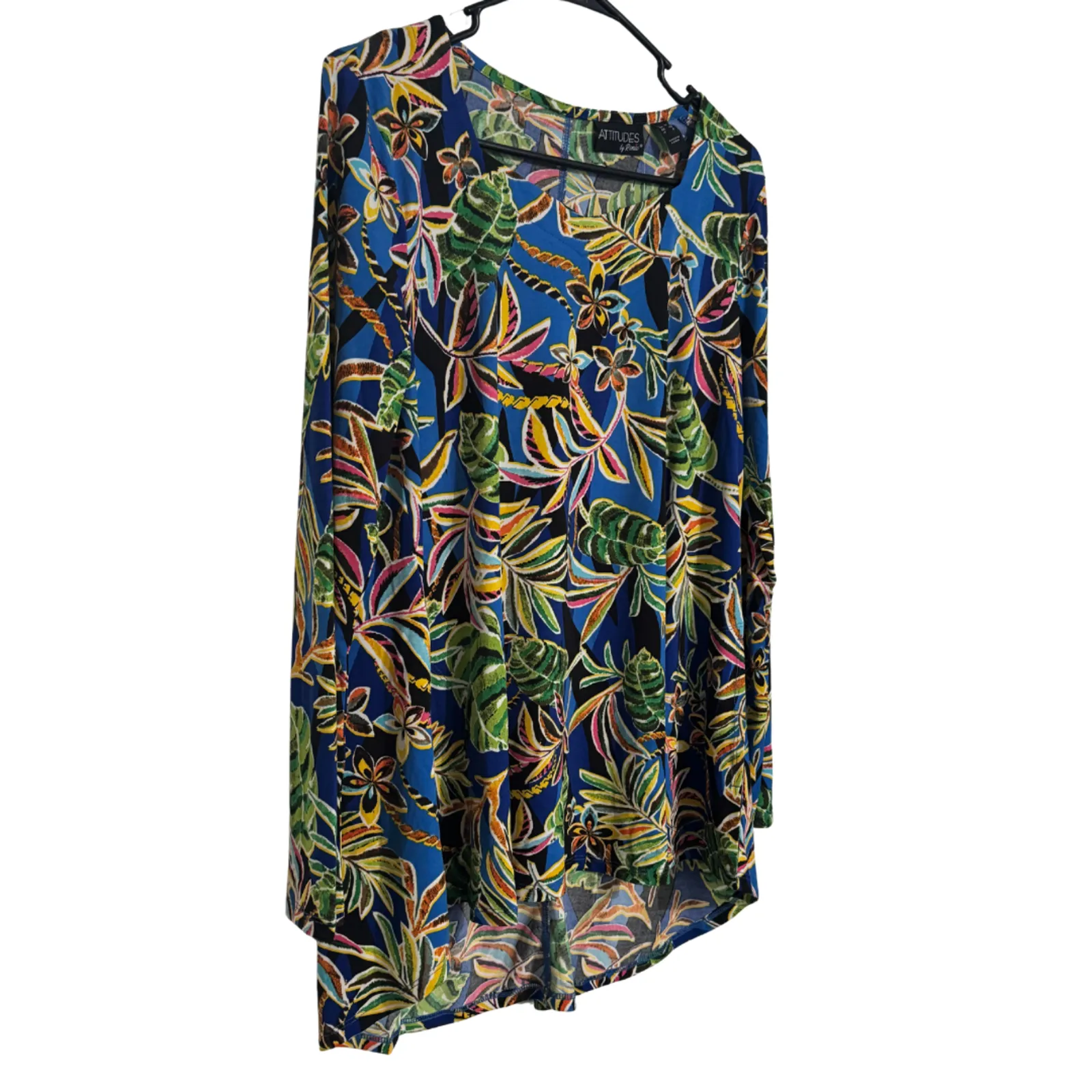 ATTITUDES BY RENEE Tropical Print Knit Swing Tunic Long Sleeve High Low NWT XS Black - Image 5