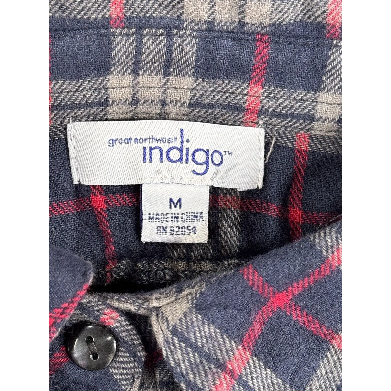 Great Northwest Indigo Sweater Women Medium Button Up Plaid Trim‎ Black - Image 5