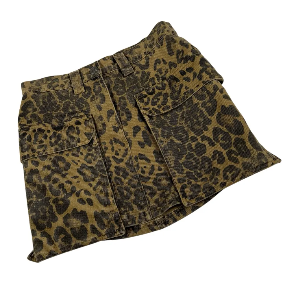 reset by Jane Pocketed Leopard Print Denim Mini Skirt Black - Image 6