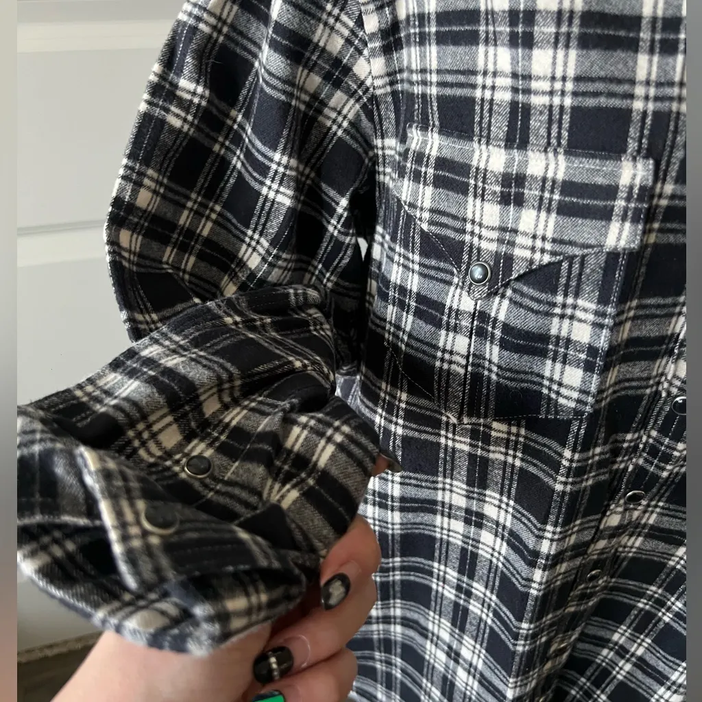 IRO Black and White Button Down flannel Plaid thick Shirt - Image 3