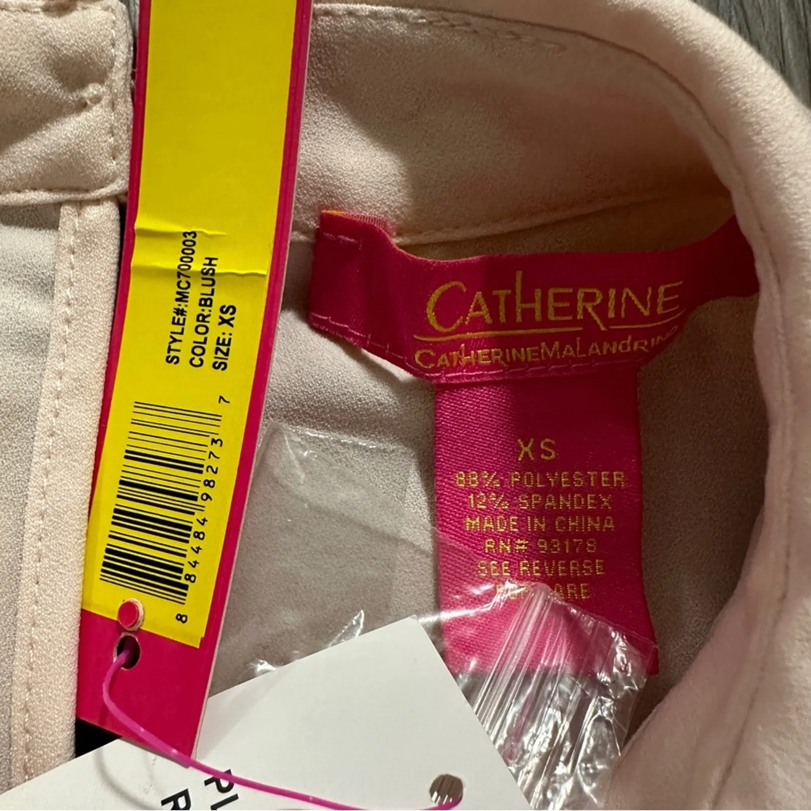 Catherine Malandrino Light Pink Collared Bead Embellishment Short Sleeve Top XS - Image 5