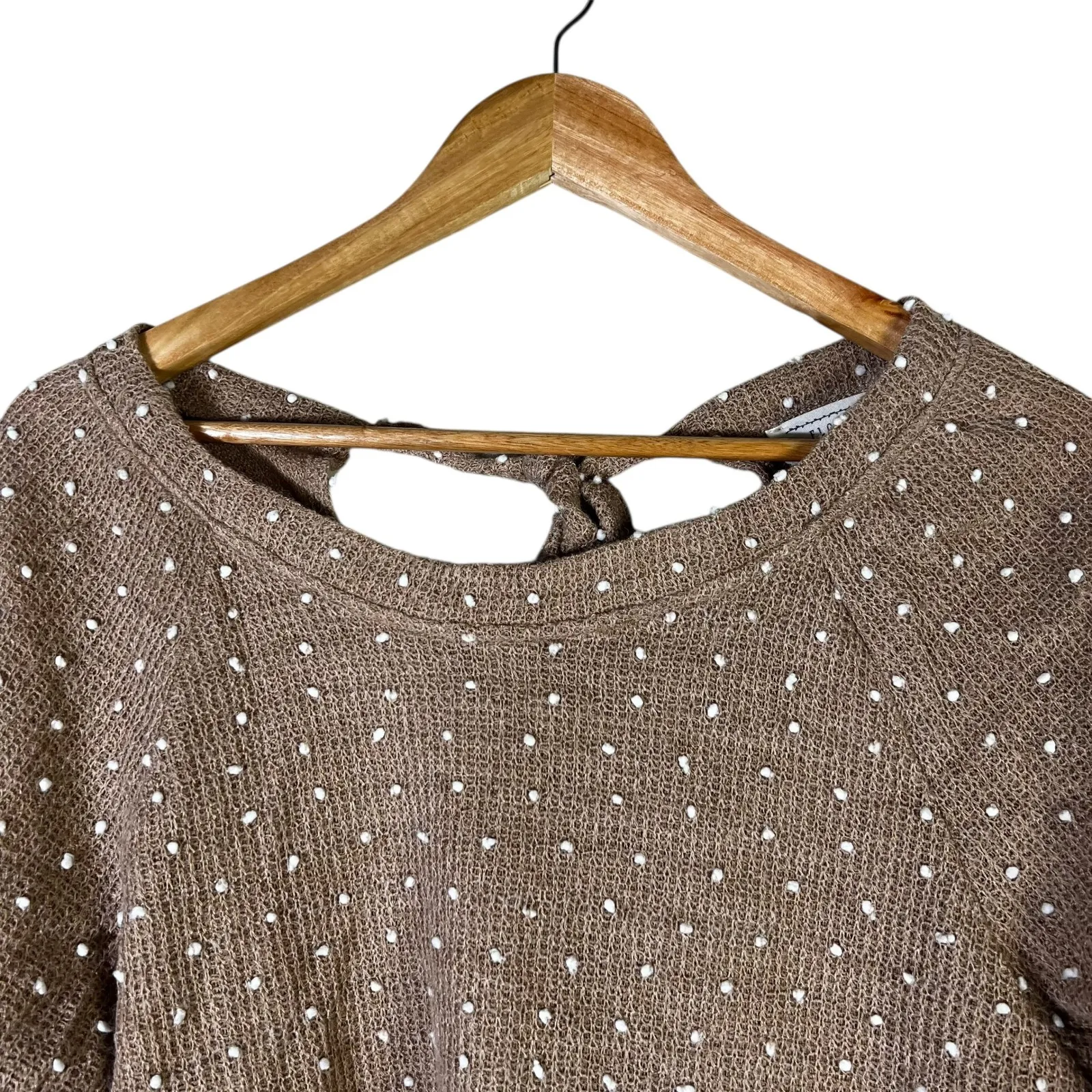 Flower & Feather Brown Polka Dot Tie Back Sweater Womens Size S Cottagecore - Image 4