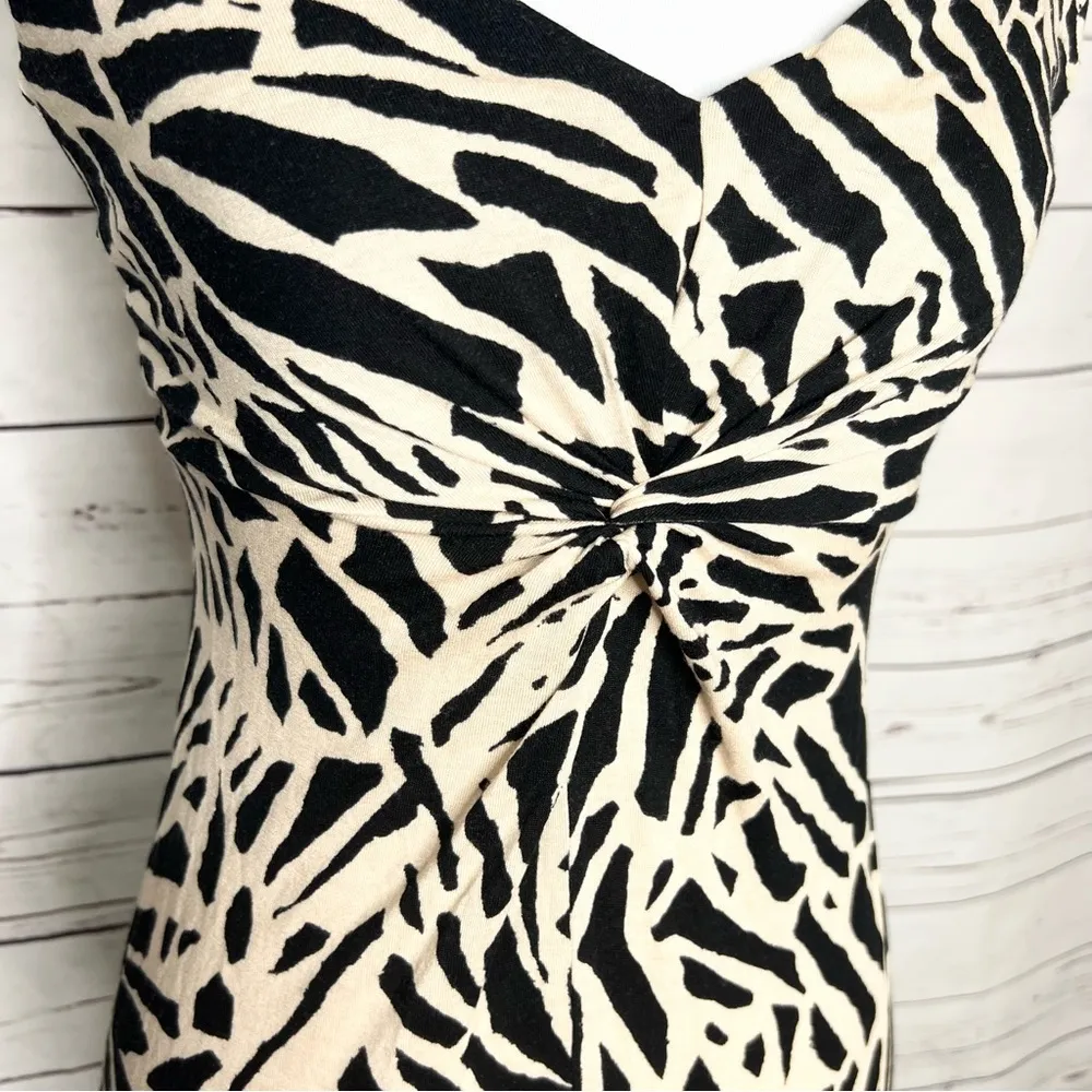 H&M Black & Tan Zebra Print Sleeveless Twist Front Tank Dress Size XS - Image 4
