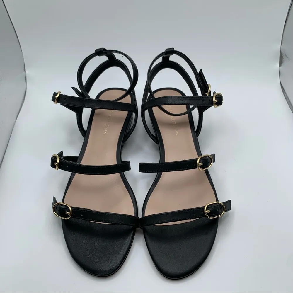NWOB Stuart Weitzman Grecian Buckle Wedge Sandal size 6 black leather 2621 - Image 4