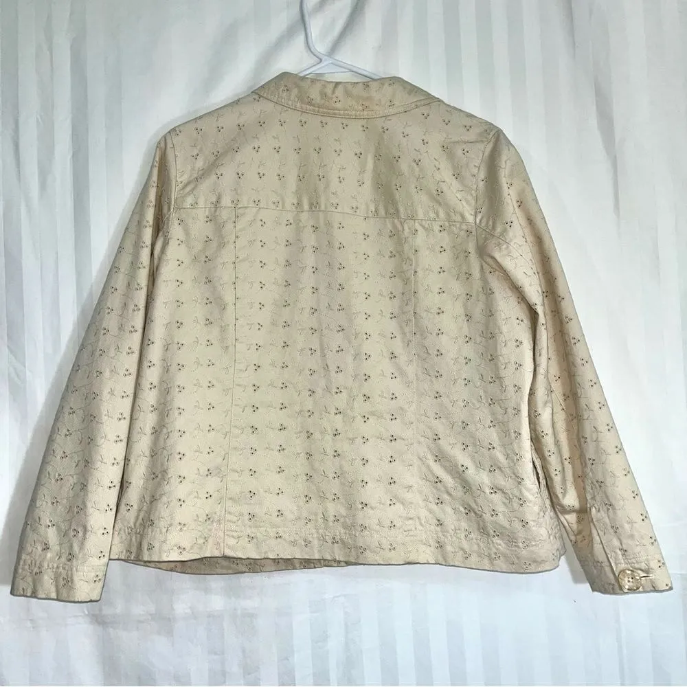 Studio Works Oatmeal Embroidered Eyelet Button Down Lined Jacket Women’s Size 1X - Image 2