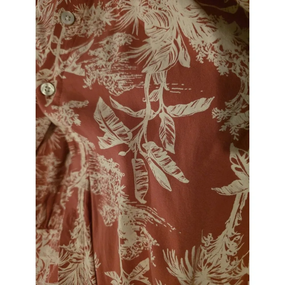 American Eagle Hawaiian button Down Boxy Crop Top Front Tie Red Palms Women’s  M - Image 6