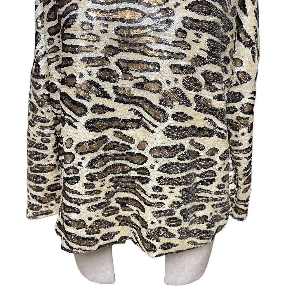 ZARA  Top Special Edition Leopard Cheetah Print Sequin Blouse Shirt Size Medium‎ - Image 5