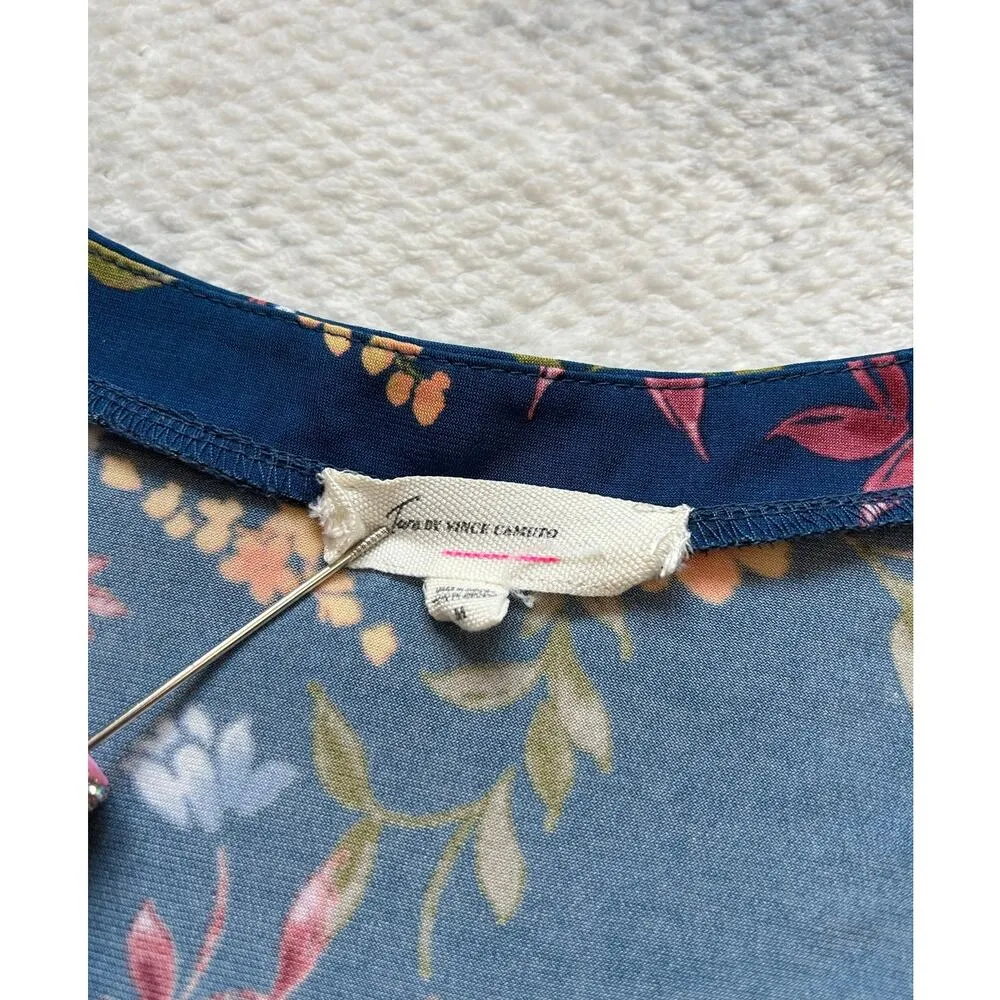 Two by Vince Camuto V Neck Long Sleeve Relaxed Fit Floral Blouse Size Medium Blue - Image 5