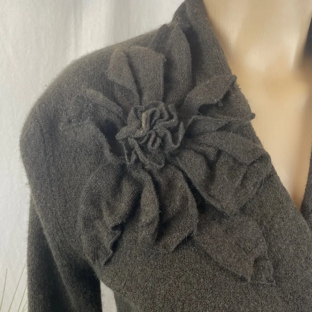 Cabi Chocolate Brown Knit Flower Wrap Crop Sweater # 336 NEW M - Image 3