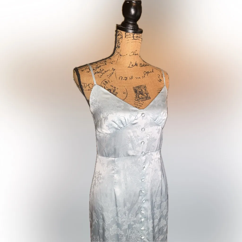 Cider Floral Jacquard Slit Cami Slip Nightgown Nighty Dress Eggshell Blue M - Image 3