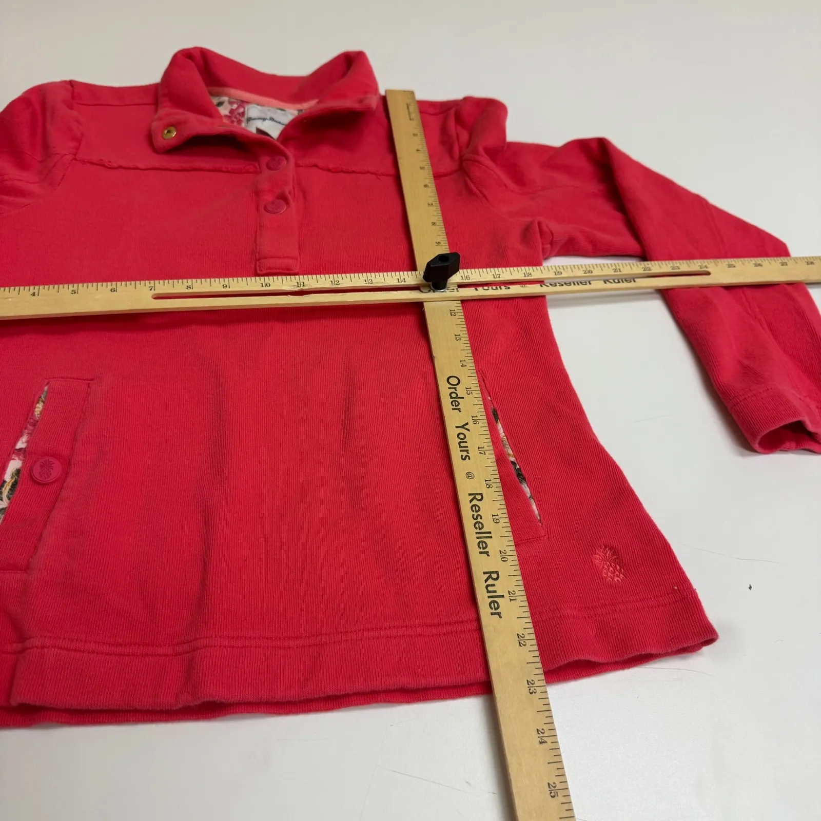 Tommy Bahama Pullover Womens Small Pink Snap Neck Floral Lined Pullover - Image 6