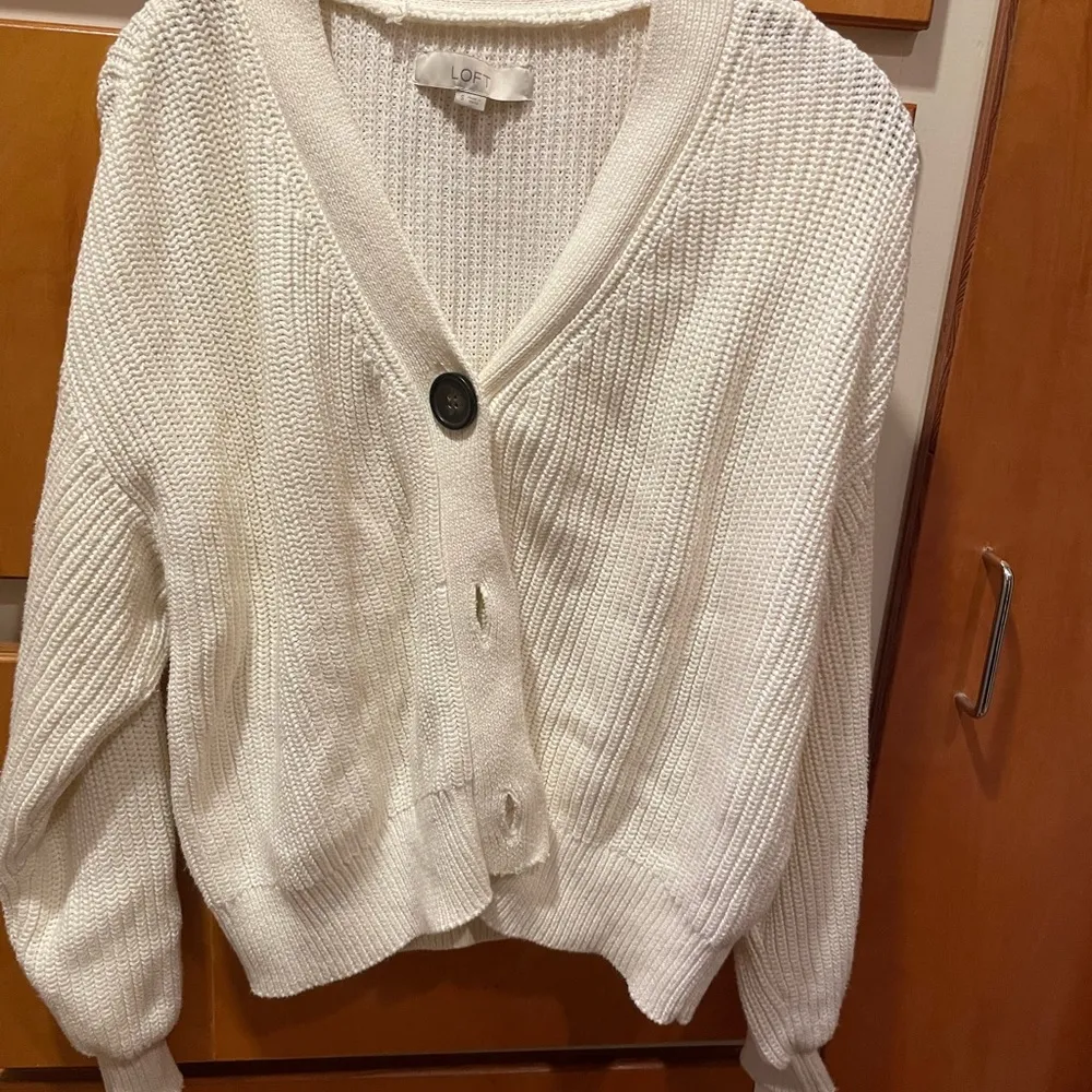 Ann Taylor Loft Cardigan Cotton Ivory White Small - Image 2