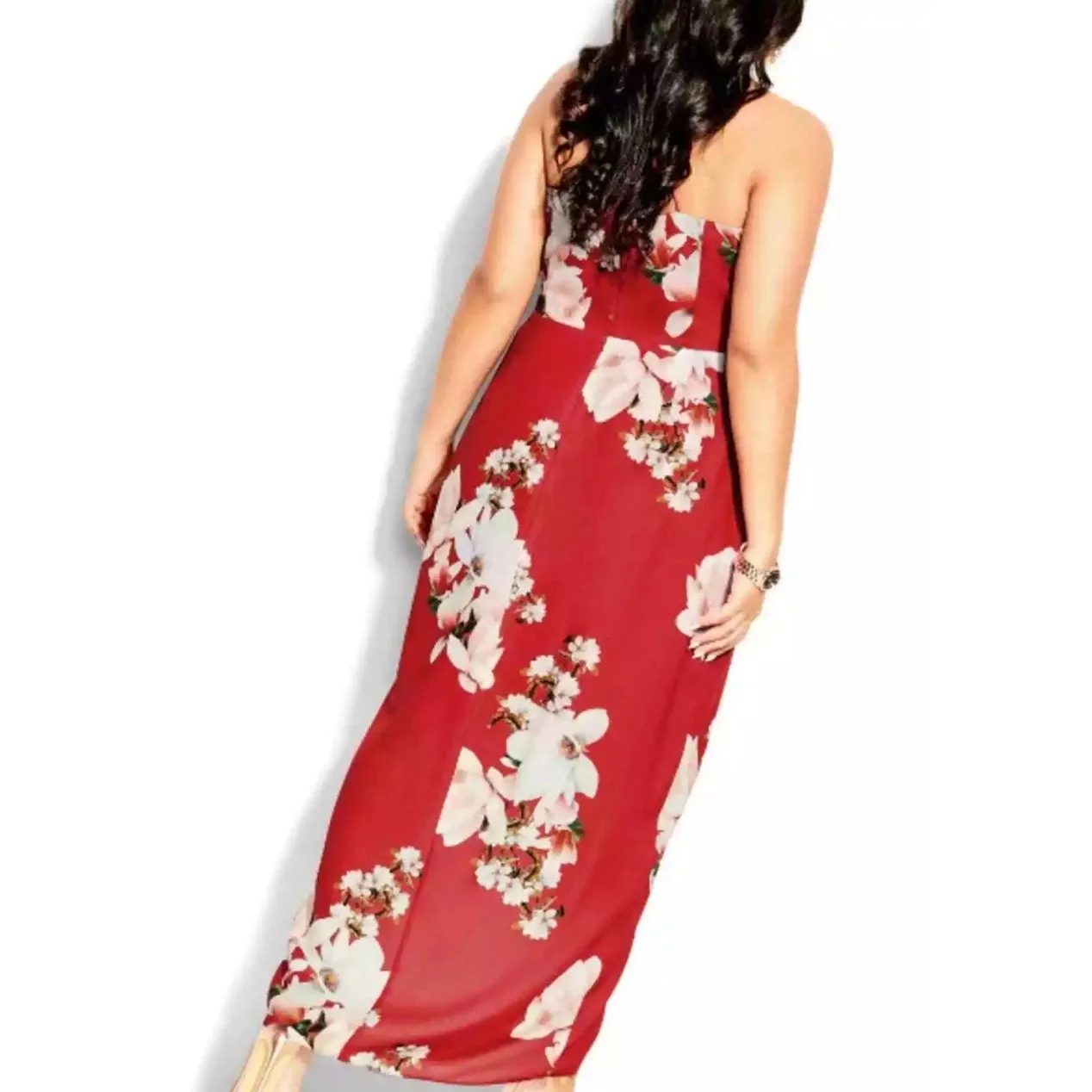City Chic Plus Maxi Faux Wrap Lotus Ruffled Dress in Sacred Lotus‎ Size 24 - Image 2