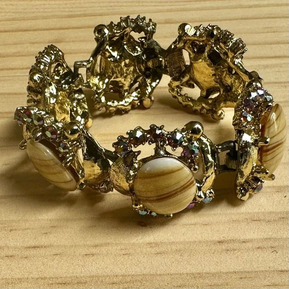 Vintage Shell and Rhinestone Statement Bracelet - Image 2