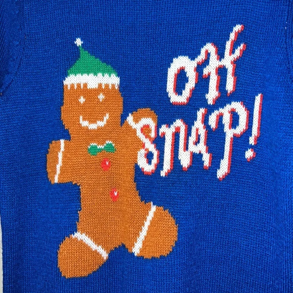 Dec 25th small junior sweater gingerbread man Oh Snap! Christmas holiday party Blue Size undefined - Image 2