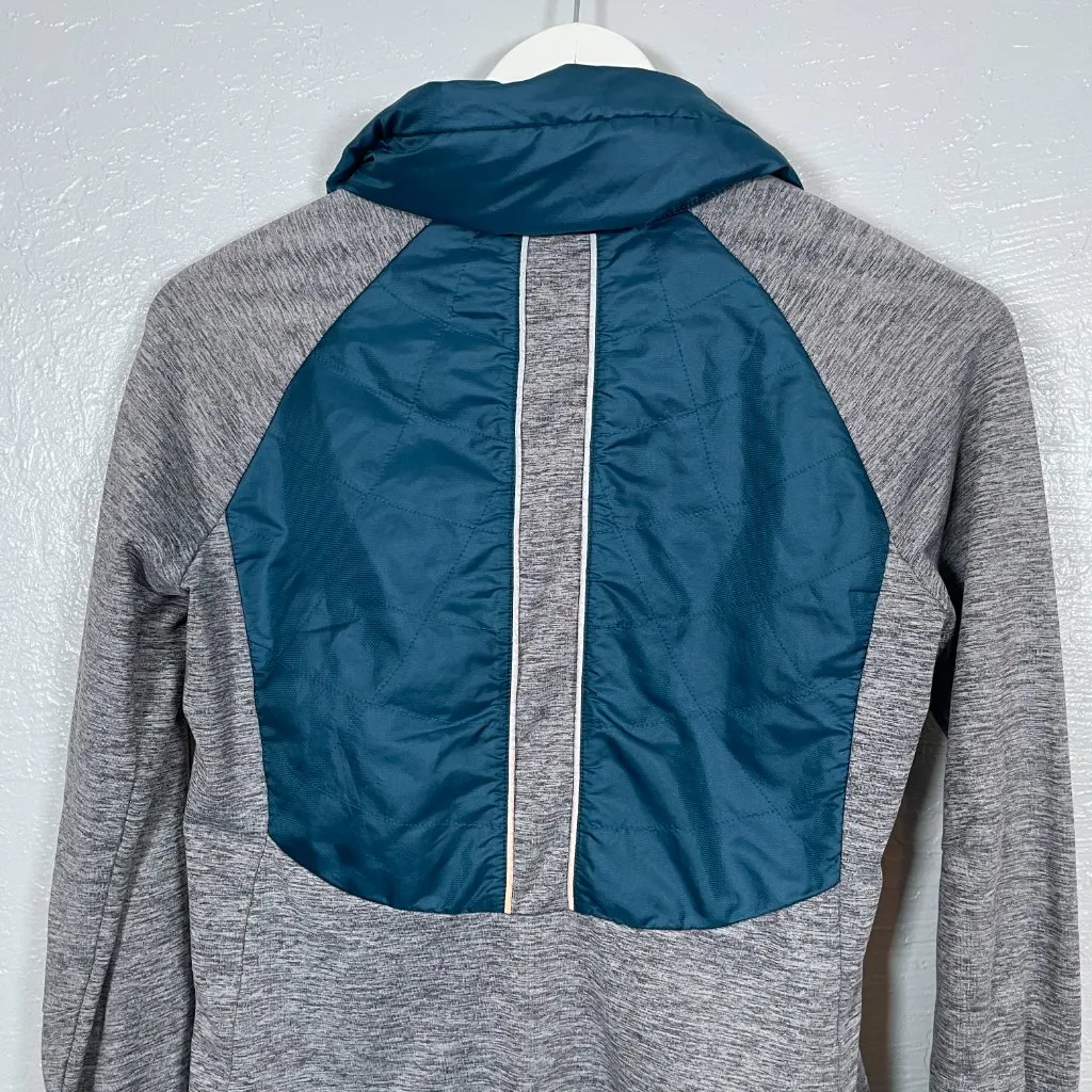 Title Nine Women S Gray Blue Willpower Running Jacket Full Zip Hooded Quilted - Image 7