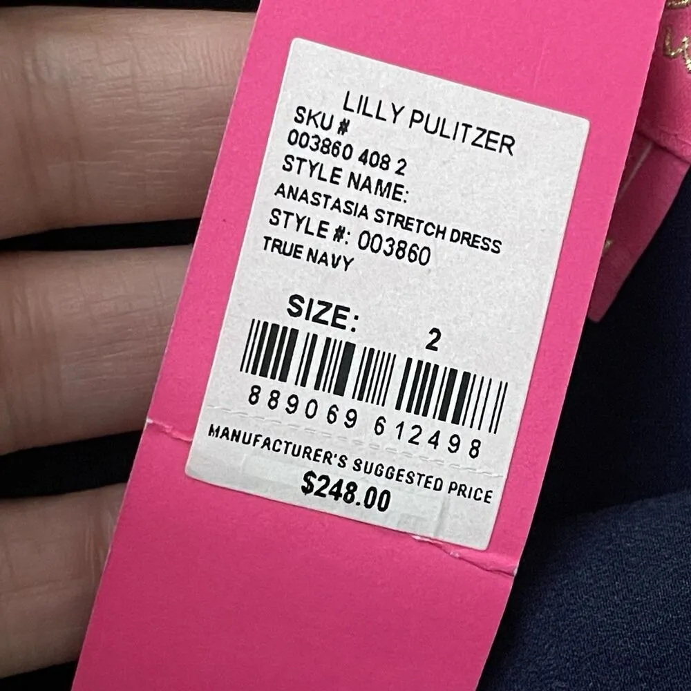 LILLY PULITZER Anastasia Stretch Dress Size 2 Navy Blue NEW Jeweled Shift Preppy - Image 7