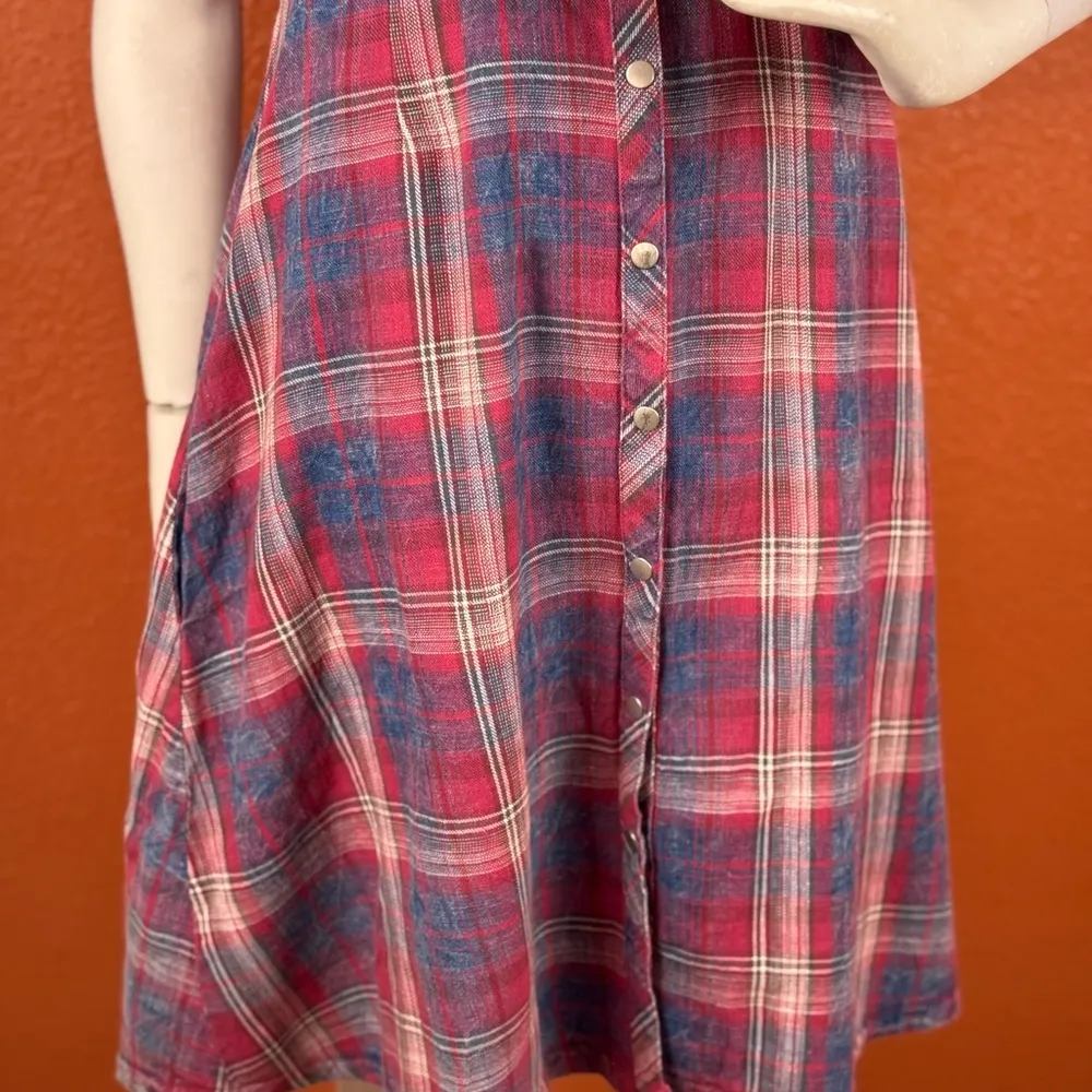 Reba Red and Blue Buttoned Midi Dress Size Large 100% Cotton Side Pockets A1 - Image 5