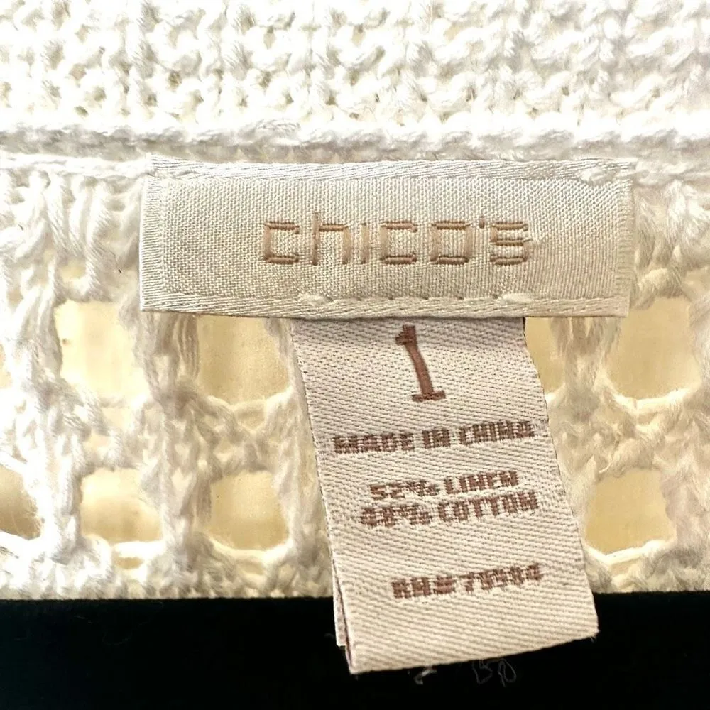 Chico’s white V neck linen blend crochet blouse - Image 6