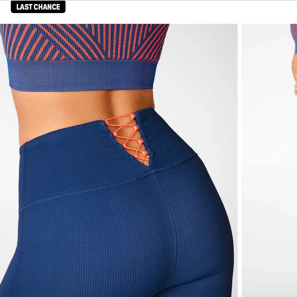 Fabletics High Waisted Seamless Ribbed Legging Corset Workout Yoga Teal Blue XL - Image 3