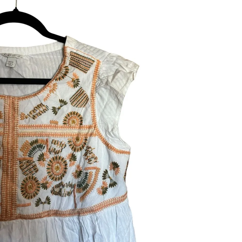 CATO Top Womens 14 16 Multicolor Boho Embroidered Cap Sleeve Blouse - Image 3