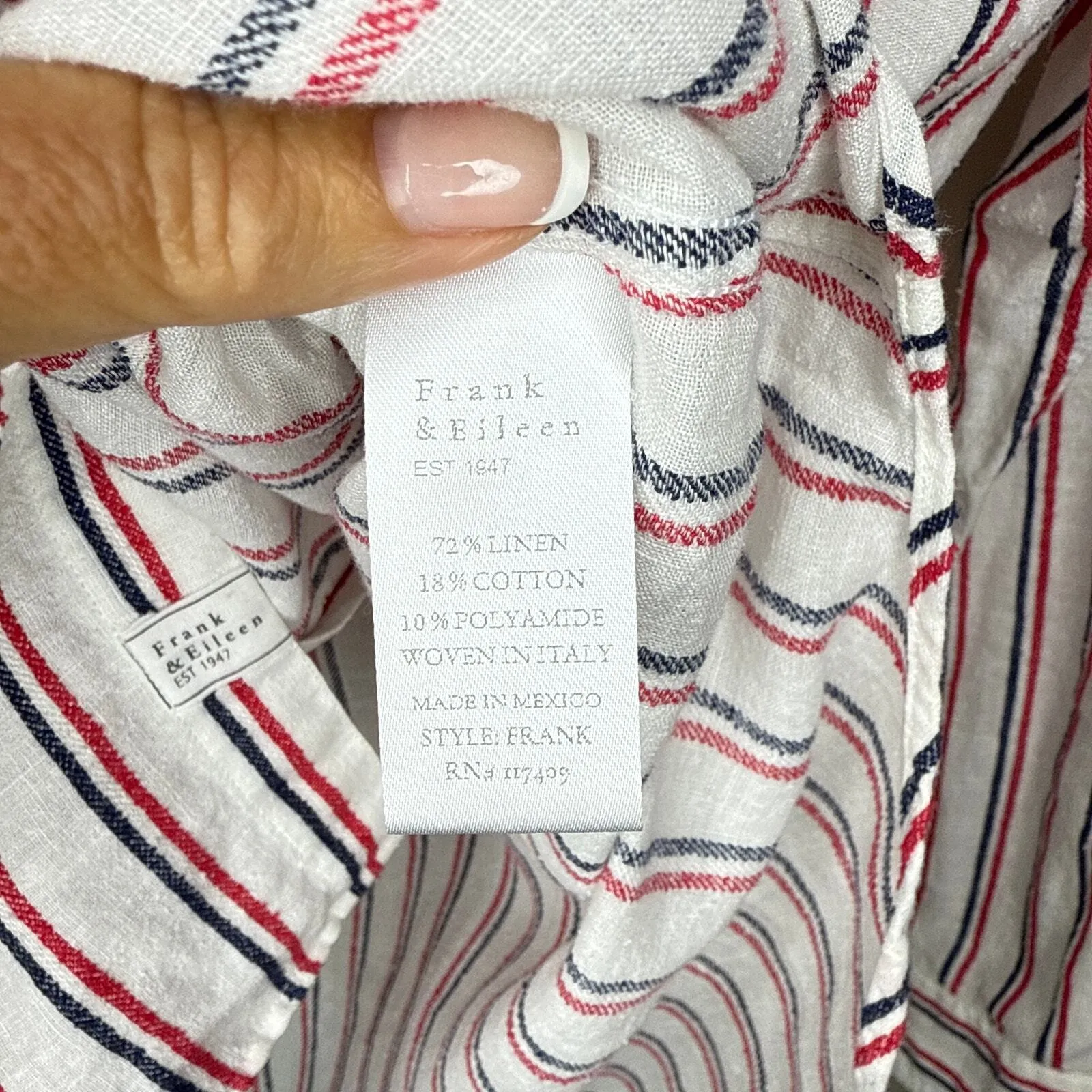 Frank & Eileen FRANK Classic‎ Linen Blend Red & Navy Striped Button Down Medium - Image 10