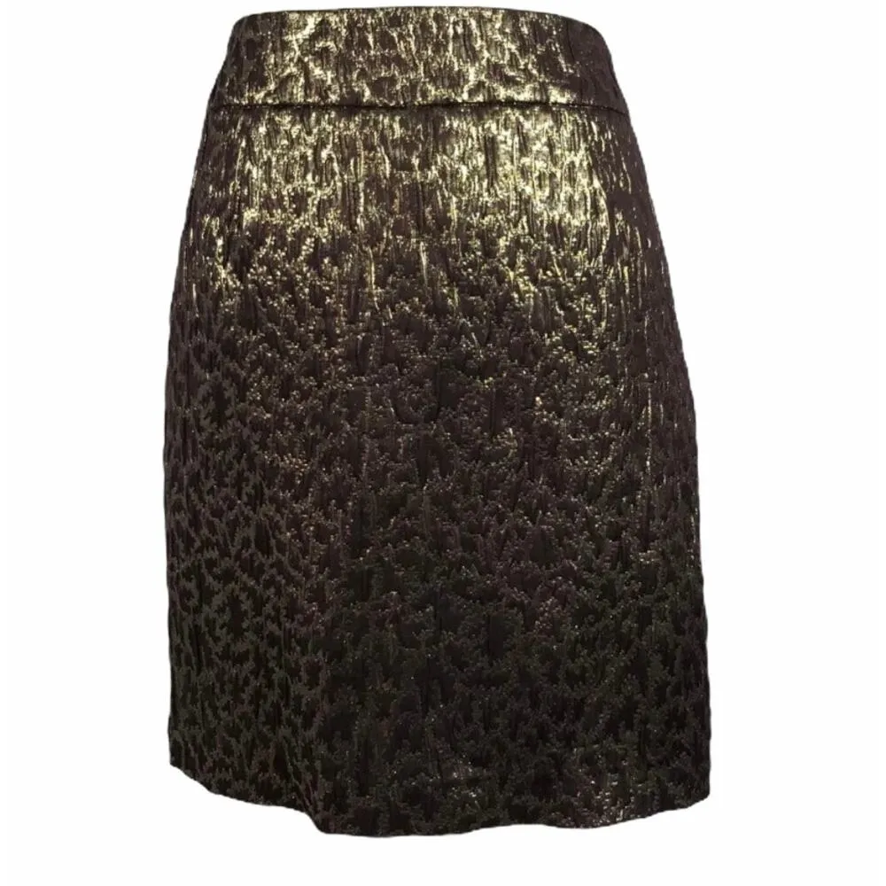 REBECCA MOSES Gold Skirt Textured Leopard Print A - Image 6