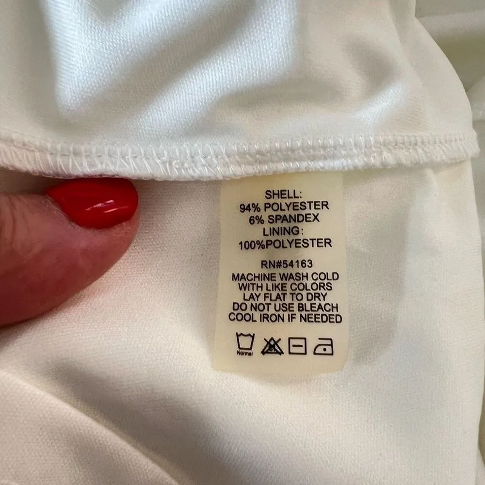 Calvin Klein Off White Sleeveless Embellished High Neck Fit & Flare Dress Sz 12 - Image 9