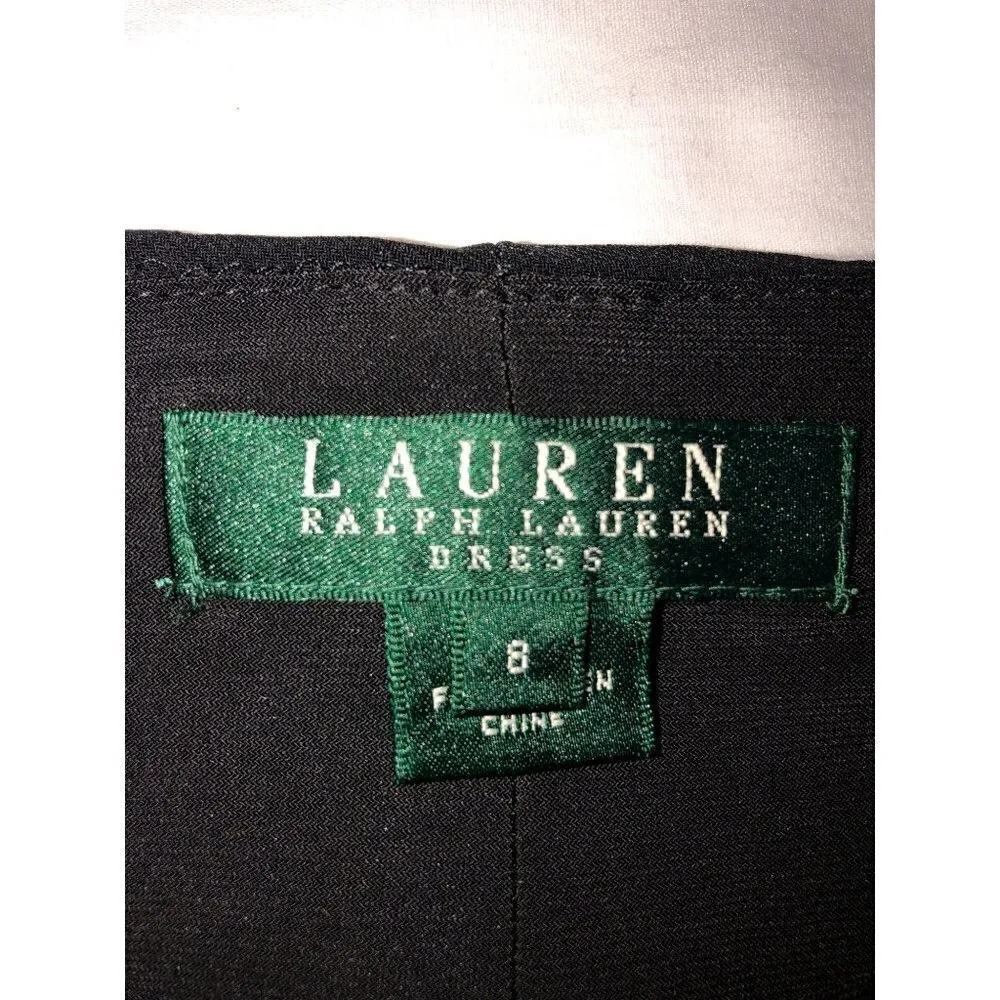 Polka Dot Dress Ralph Lauren LRL Size 8 Cap Sleeve Black White Twist Knot Slinky - Image 2