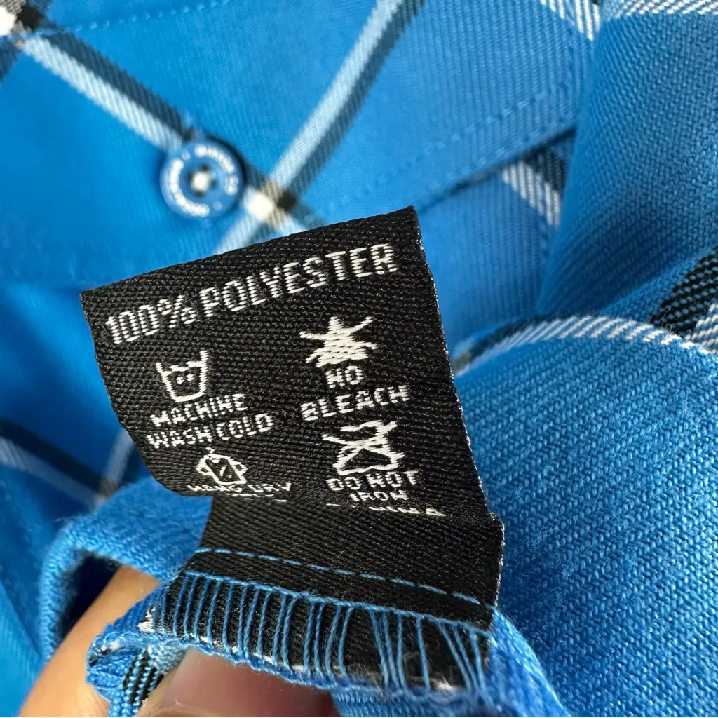 Dixxon Brentwood Flannel Shirt Womens M Blue Plaid Cropped Button Down Top Size M - Image 7