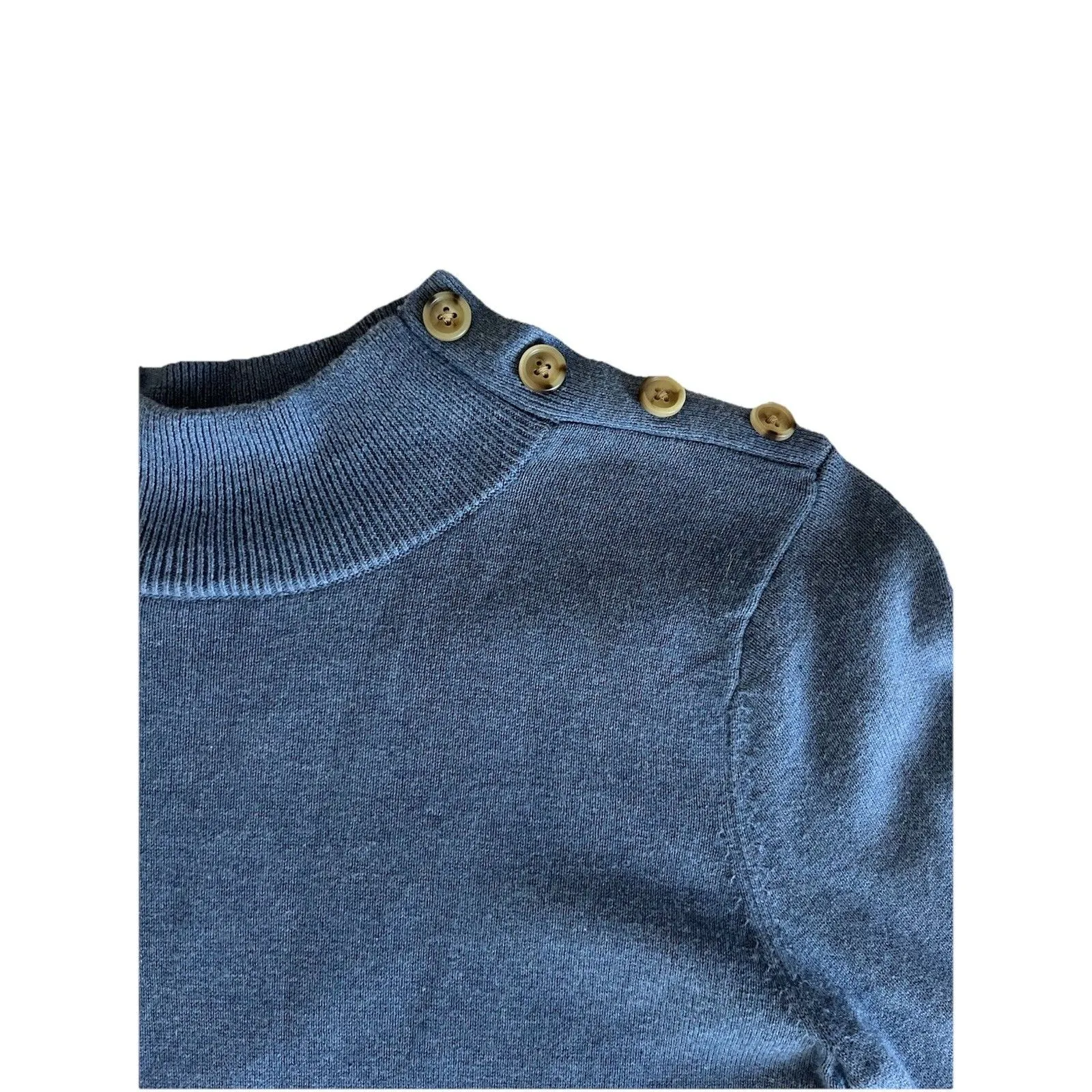 Jeanne Pierre Sweater Size Small Shoulder Button Cotton Blue - Image 4