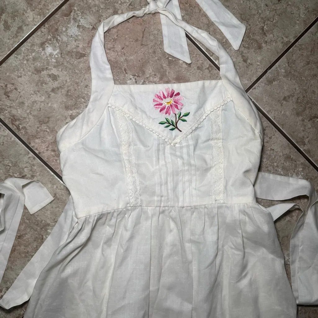 Vintage 70s Candi Jones White Embroidered Maxi Dress Cottagecore Prairie Size 6 - Image 2