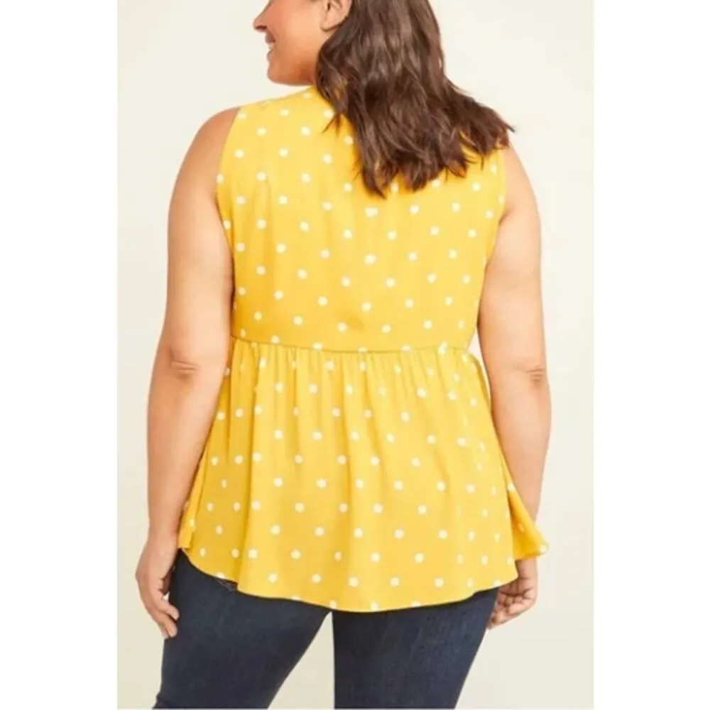 NWT Lane Bryant Mustard Yellow Polk a Dot Top Women's Size 20 Babydoll Lattice - Image 2