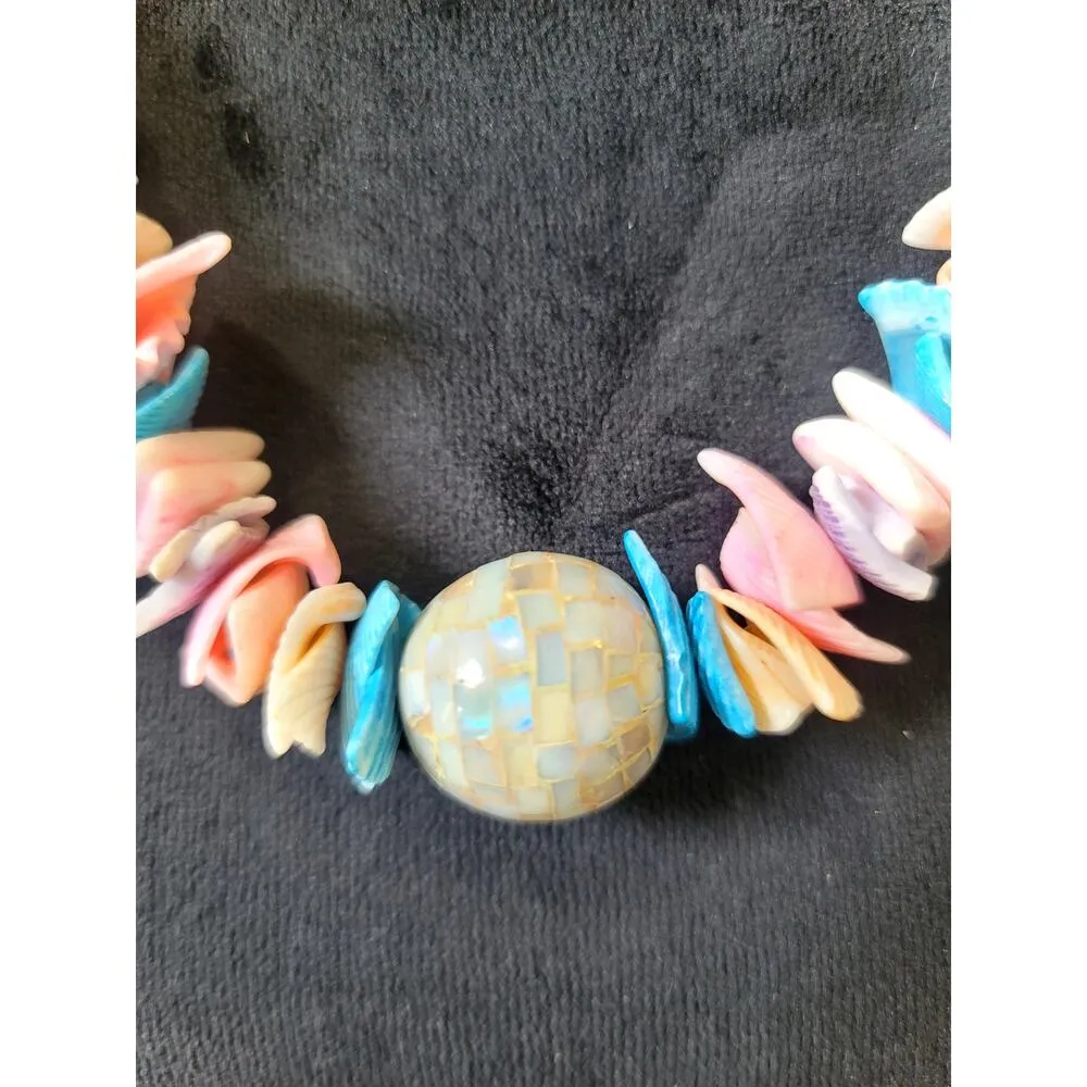 Women's Shell Bead Necklace Barrel Clasp Colorful Statement Beach Boho Gold - Image 6