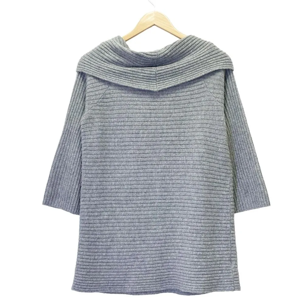 Lou & Grey Sweater Womens Size Small Ribbed Gray Tunic Pullover Off The Shoulder - Image 5
