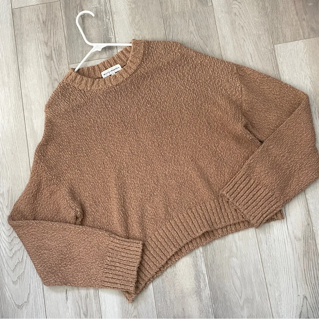 White + Warren Sweater cotton slub easy crewneck womens Brown (small) minimalist Tan - Image 8