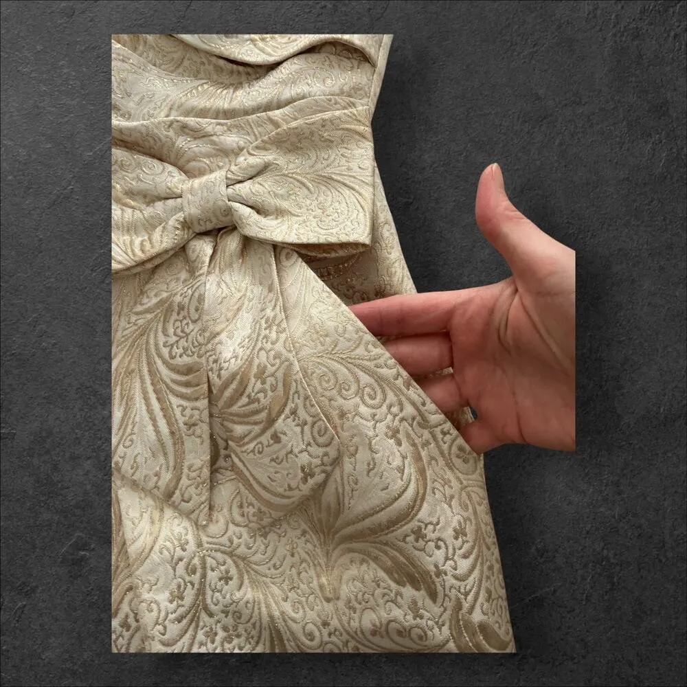 Vintage Y2K Women's Taboo Strapless Cream Gold Jacquard Formal Mini Dress sz S - Image 5