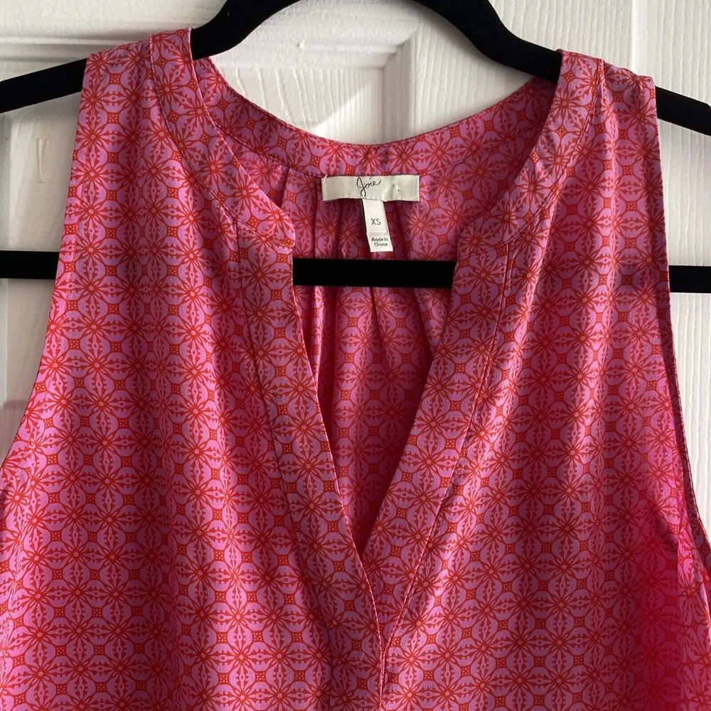 JOIE Women's‎ Silk Pink Sleeveless Gemoetric Blouse Spring Top Feminine Tunic - Image 2