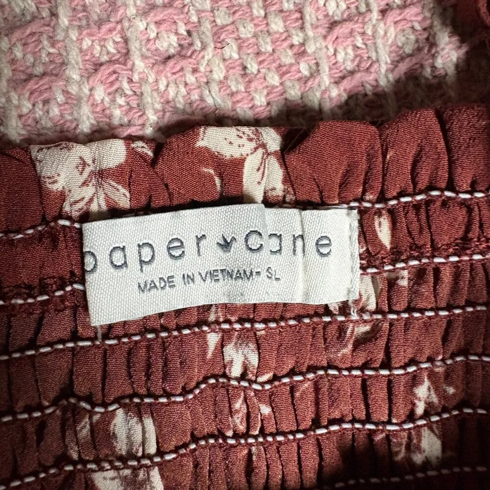 Paper Crane small brown floral smocked crop tube top festival summer casual - Image 3